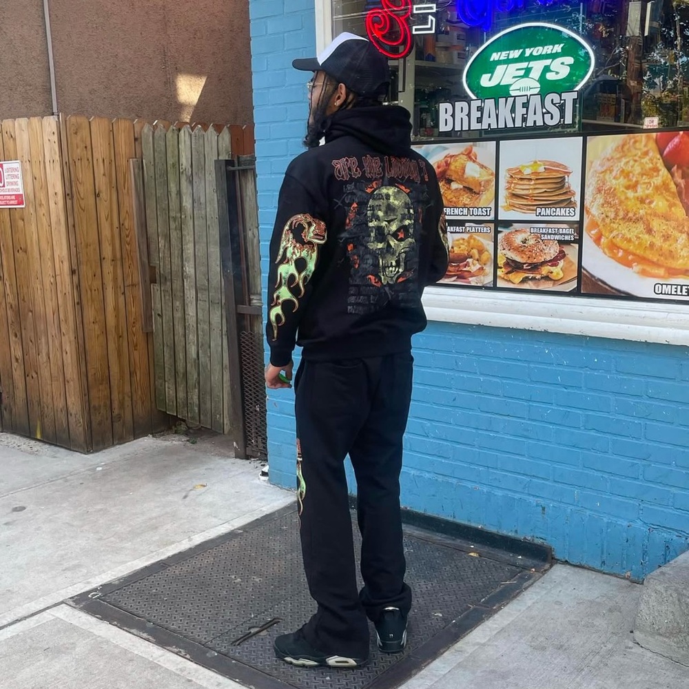 PooRichSoul Smoking Skull Stacked SweatSuit